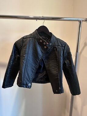 Urban Republic Kids Black Faux Leather Moto Jacket with Quilted Shoulders